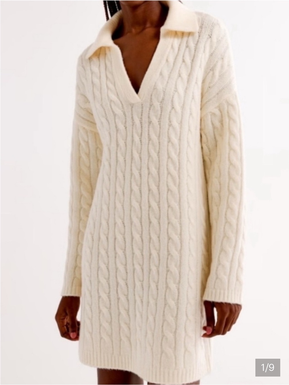 Abercrombie & Fitch Cream Cable Knit Collared Oversized Sweater Mini Dress xxs